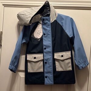 NWT wonder nation Kids' Colorblock Raincoat - Navy, Light Blue & Cream